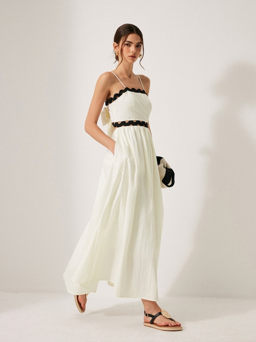 Commense Scalloped Trim Back Tie Dress M - Picture 3 of 7